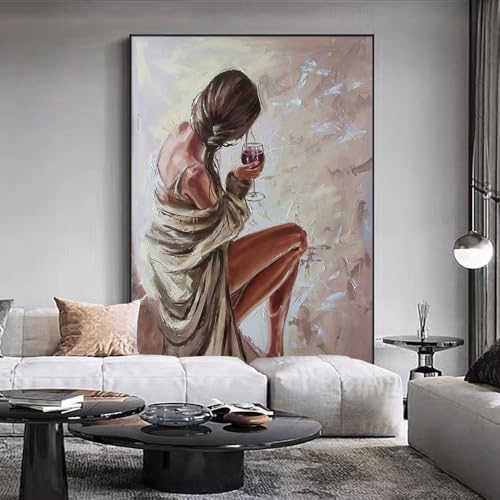 Impression sur toile portrait abstrait femme plage 40x65cm avec cadre en bois