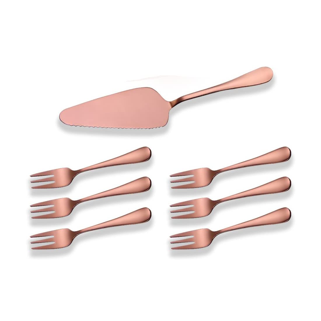 Cake Server & Desert Fork Set (Pack Of 7) Stainless Steel Pizza Server Pastry Server Pie Server Cake Spatula Cake Lifter Pizza Lifter Dessert Fork Chat Fork Kids Fork by FURBO
