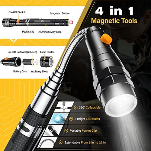 Magnetic Pickup Tool Set with 15lb & 1lb Pick Up Rod, Round & Square 360 Swivel Adjustable Inspection Mirror, Telescoping Flexible Flashlight, Fathers Day Dad Gifts, Birthday Gifts for Men Dad Husband — view 2