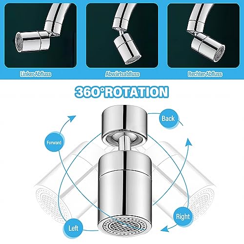 HATANSE Wasserhahn Aufsatz Schwenkbar 360° Drehbarer Wasserhahn Anschluss Verlängerung mit 2 Sprühfunktion, 22mm und 24mm Gewinde Luftsprudler Aufsatz für Küchen Bad