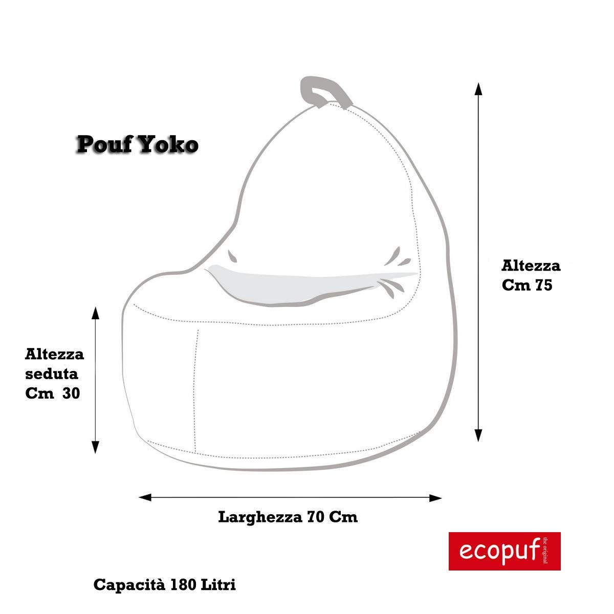 Ecopuf Yoko - Pouf en Cuir synthétique avec Fermeture éclair Anti-Perte