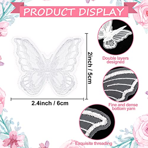 Chengu 40 Pcs Butterfly Lace Trim Double Layers Organza Butterfly Fabric Embroidery Butterfly Patches Wedding Bridal Dress Embroidered Appliques For Sewing Craft Diy Clothes Hair Accessories Party thumb #3