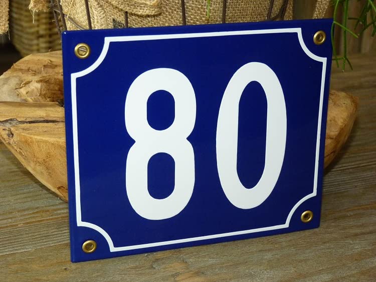 Numéro de maison émail 18x15 cm bleu d'artisanat durable