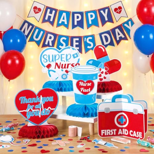 Image of 12 Pcs Nurse Party Honeycomb Centerpieces Nurse Graduation Party Decorations Nursing Day Appreciation Week Decorations Nursing Honeycomb Table Toppers for Medical Rn 2026 Grad Supplies