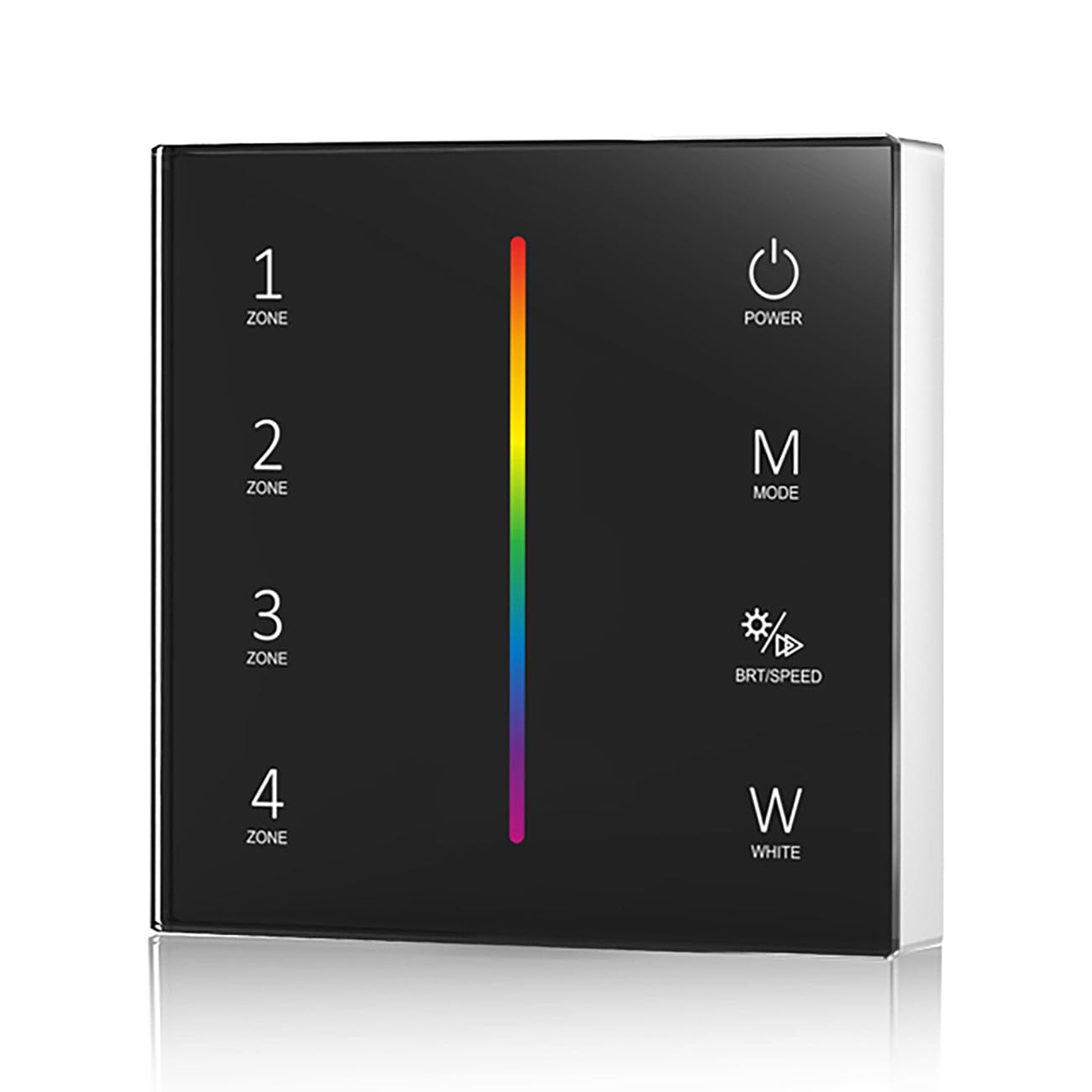 Black 4 Zone 2.4GHz RF Wireless Wall Mounted Touch Glass Panel Remote Control for RGB/RGBW LED Strip Lights (2xAAA Batteries)
