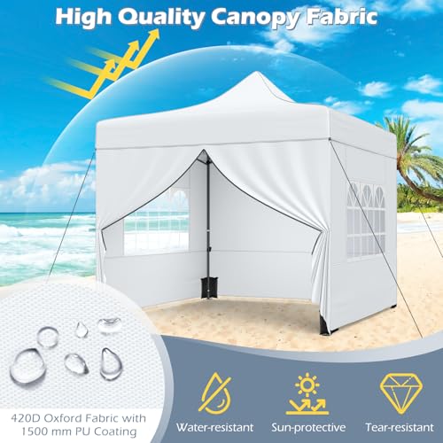 Image of Tangkula 10x10 FT Pop Up Canopy, Outdoor Tent with 4 Removable Sidewalls, Carbon Steel Frame, 4 Sandbags, 8 Stake & 4 Ropes, Wheeled Bag, Portable Canopy Tent for Party Event Camping (White)