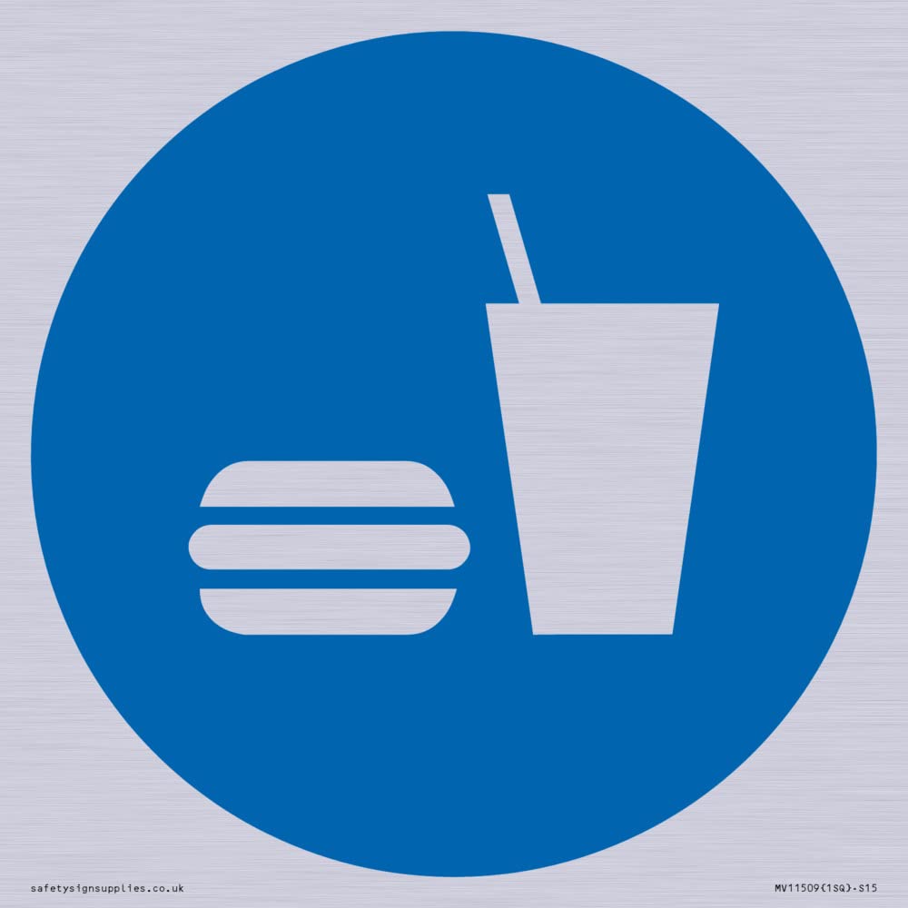 Viking Signs Custom Mandatory: Eat and drink Sign - 150x150mm - S15, Blue/White