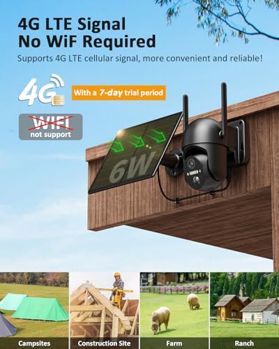 NUASI 4G LTE Security Camera Outdoor Wireless with SIM Card and 32GB Card Storage, No WIFI Security Camera Outdoor, Solar Wireless CCTV Camera with PIR Motion Detection, 2K HD PTZ Night Vision, IP66