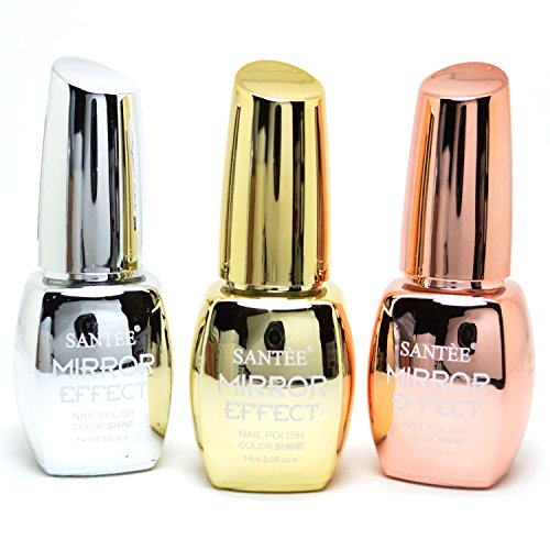 SANTEE 3 Pcs Color Mirror Effect Metallic No UV LED Nail Polish Bold Lacquer + Free ZipBag