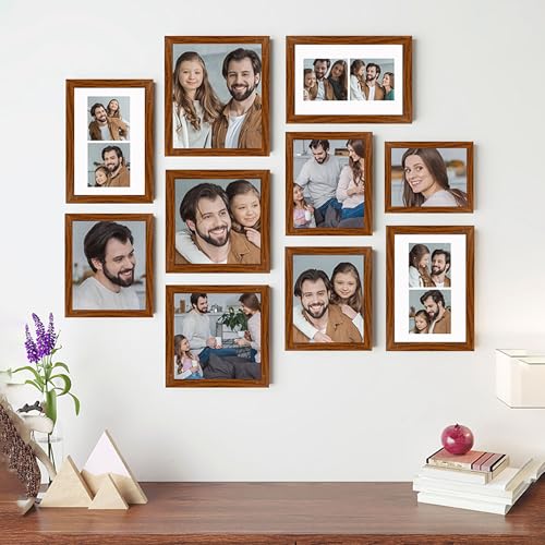 Image of Art Street Modern Wall Collage Photo Frame, Individual Picture Frame Set For Living Room, Decorative Wall Hanging Home Decor-Set Of 10 (6x8, 8x8, 8x10, 6x10 Inch, Brown)