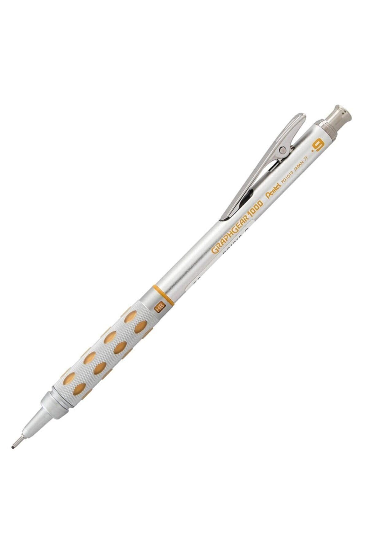 Pentel PG1019-G GraphGear1000 ołówek automatyczny, grubość kreski 0,9 mm, obudowa ze stali nierdzewnej ze wskaźnikiem twardości, podwójna strefa chwytu, w pełni chowana prowadnica wkładu 4 mm, gumka