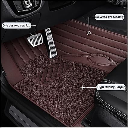 Image of 10D Car Foot Mat for Mercedes Benz eqs450 | Coffee | Premium Luxury Leather | Double Layered | Waterproof | Washable | Custom Fit |Antislip | Detachable Grass | Car Floor Mat