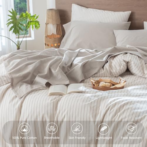 Image of MooMee Sheet Set 100% Washed Cotton Linen-Like Extra Deep Pocket King | Relaxed Linen-like Texture. Soft, Breathable & Lightweight Comfort. 15-19 inch Extra Deep Pocket with All-around Elastic