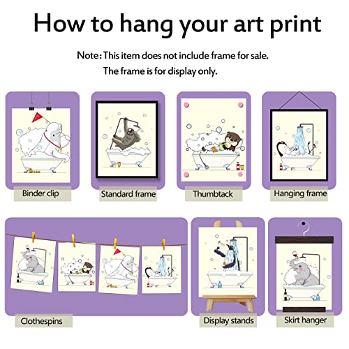 Bathroom Wall Art Animal Prints Decor Set Of 6 Canvas Posters Cute Pictures Photos Bathroom Artwork Wall Colourful Funny Swan,Elephant,Penguin,Sloth,Dolphin,Otter In The Bathtub Illustration Wall Decor For Kids Bathroom (8"X10" Unframed) #TOP2