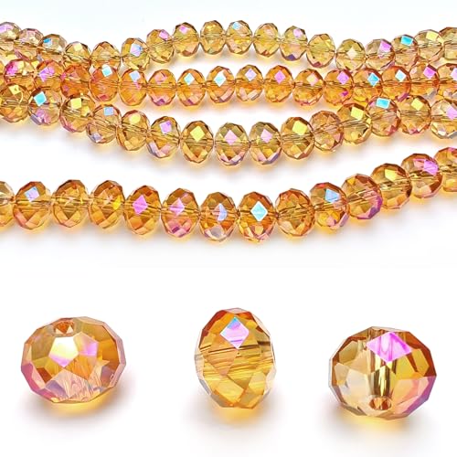 Image of 10mm Rondelle Glass Beads for Jewelry Making, Faceted Briolette Crytal Spacer Beads for Bracelet Necklace Earring, Golden Rose 200pcs