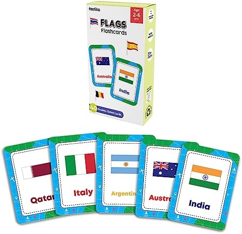Festiko 1 Set of 40 Pcs Flags Flash Cards, Countries Flag Flash Cards for Kids, Easy & Fun Way of Learning, Flashcards for Toddlers and Kids,cognitive_skills