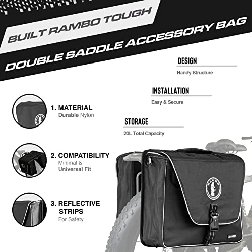 Rambo Bikes Double Saddle Bag - 20L Capacity Waterproof Bag - Handy Bike Storage Design With Durable Nylon Material - Secure And Easy Attach System - Compatible With Most Bike Racks - Black #TOP3
