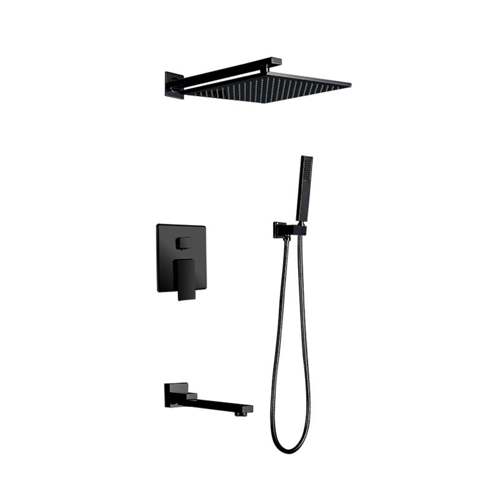 Monomando Ducha Empotrado Negro 3 Salidas Grifos Duchas de Baño con Ducha de Mano Ducha Lluvia,negro