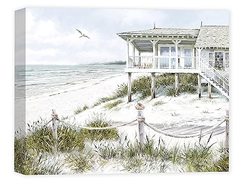 Artko Coastal Scene Canvas Print Wall Art - 'The Beach House' by Richard Macneil - Scenic Coastal Themed Picture - Ready to Hang Seaside Home Décor - 30cm x 40cm