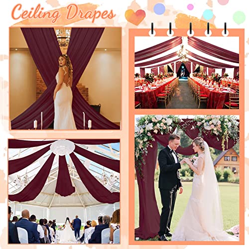 Fuhsy Wedding Ceiling Drapes Burgundy Draping Fabric For Wedding Arch 4 Panels 5X20Ft Chiffon Maroon Curtains Drapes Sheer Backdrop Curtains Arch Drapery For Wedding Ceremony Stage Ceiling Decorations #TOP5