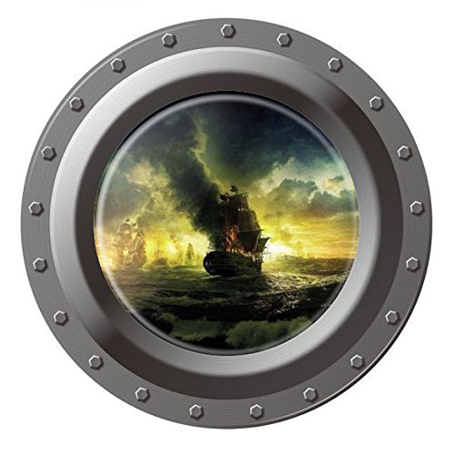 DNVEN 17 inches x 17 inches Porthole Peel and Stick Window View Sea Hurricane 3D Window View Wall Arts Decals Decors Removable Stickers Boat