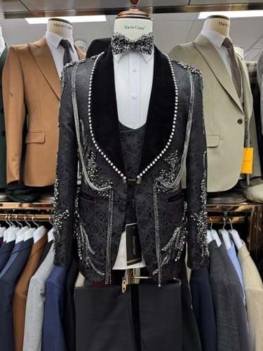 Handmade Heavy Couture Suit Set, Men's Suit 3 Piece Beaded & Crystal Jacquard White Tuxedo for Wedding, Prom2