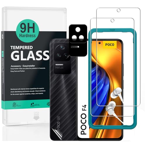 Ibywind 2 Piezas Protector de pantalla compatible con POCO F4 5G 6,67 pulgadas, con 1 pieza Protector Camara,1 pieza de película de fibra de carbono trasera, sin burbujas
