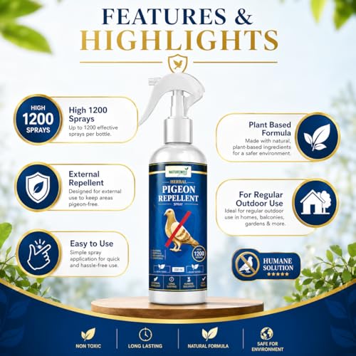 Image of Pigeon Repellent Spray for Balcony | Anti Pigeon Spray for Home | Bird Repellent for Balcony & Windows | Effective Pigeon Control Solution | Anti Bird Spray for Outdoor Indoor Use (200ML)