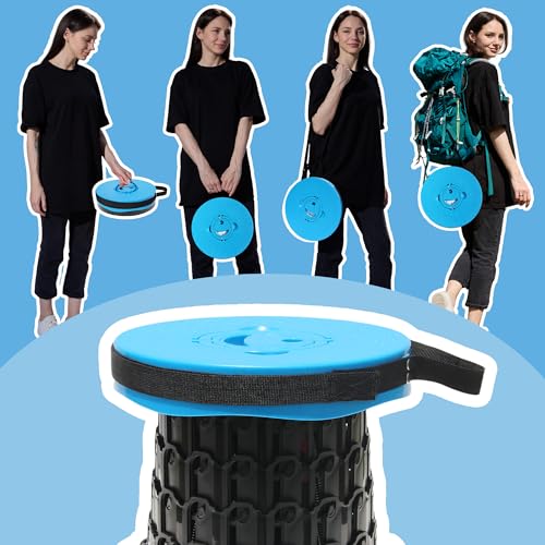 Image of 18 inch Collapsible Stool, 800lbs Max Weight, Heavy Duty Portable Retractable Folding Telescoping Foldable Camping Stool for Adults Outdoor Fishing Travel BBQ (Blue)