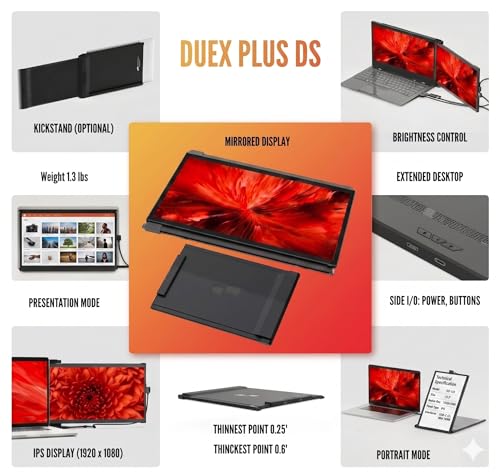 Image of New Mobile Pixels Duex Plus DS Portable Monitor, 13.3 inch FHD 1080P Ultra Slim Laptop Monitor, HDMI /USB C Plug and Play Laptop Screen Extender for 13 inch-14 inch Laptops, Windows /Mac /Android /Switch Compatible