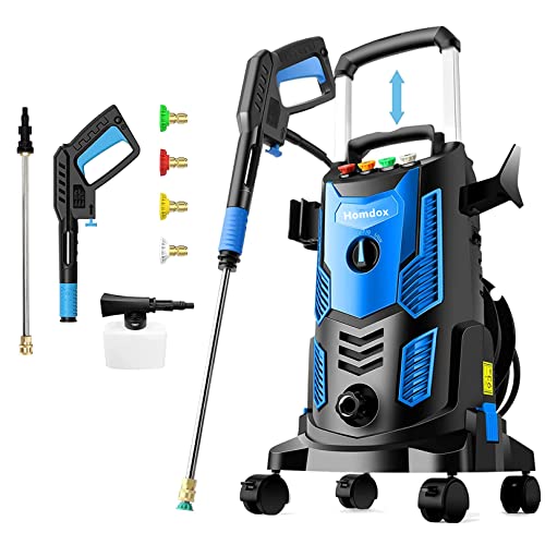 Homdox HX3000 Pressure Washer, 2.2GPM Electric Power Washer with 360° Spinner Wheel，4 Nozzles and Soap Bottle for Car/Patio/Driveway/Home Cleaning