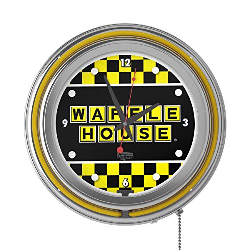 Waffle House Checkered Chrome Double Ring Neon Clock #TOP1