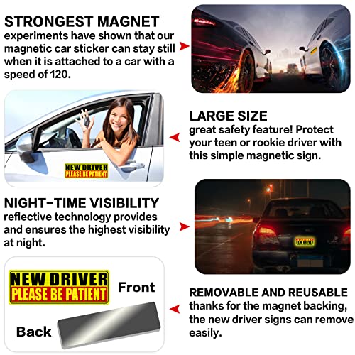 Sukh New Driver Magnet For Car - Student Driver Car Magnet Funny Safety Warning Magnetic Reflective Reusable Signs For Teenage Driving 3 Pcs #TOP3