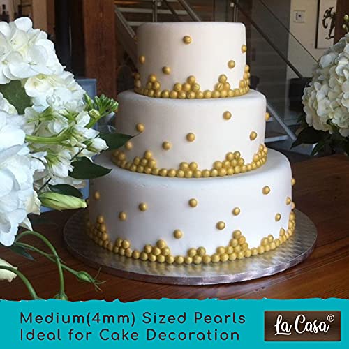Image of La Casa Premium Gold Dragees | Medium(4mm) Sized Pearl Balls Ideal for Cake Decoration & Garnishing | 100g |