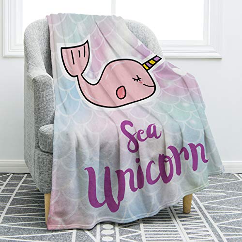 Jekeno Narwhal Print Throw Blanket Cute Soft Blanket Kid Baby For Sofa Chair Bed Office Travelling Camping 50"X60" #TOP16