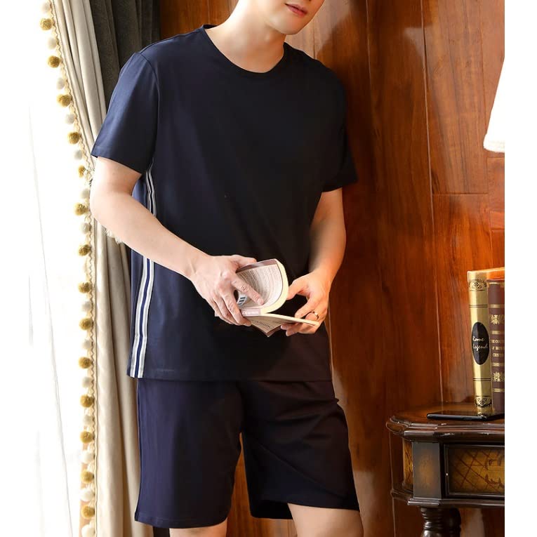 Men's pajamas cotton round-neck short-sleeved young men's casual thin, oversized homewear suit3