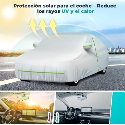 Autreykorn Funda Coche Exterior Impermeable Anti-UV Resistente al Viento y al Polvo con Cremallera Lateral, Funda Coche 510x190x150 cm Berlinas Medianas y Grandes - imagen 3