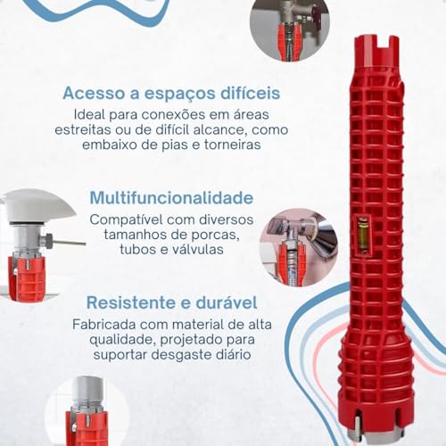 Chave 8x1 Hidraulica para instalação de torneiras, manutenção de pia, encanamento multifuncional