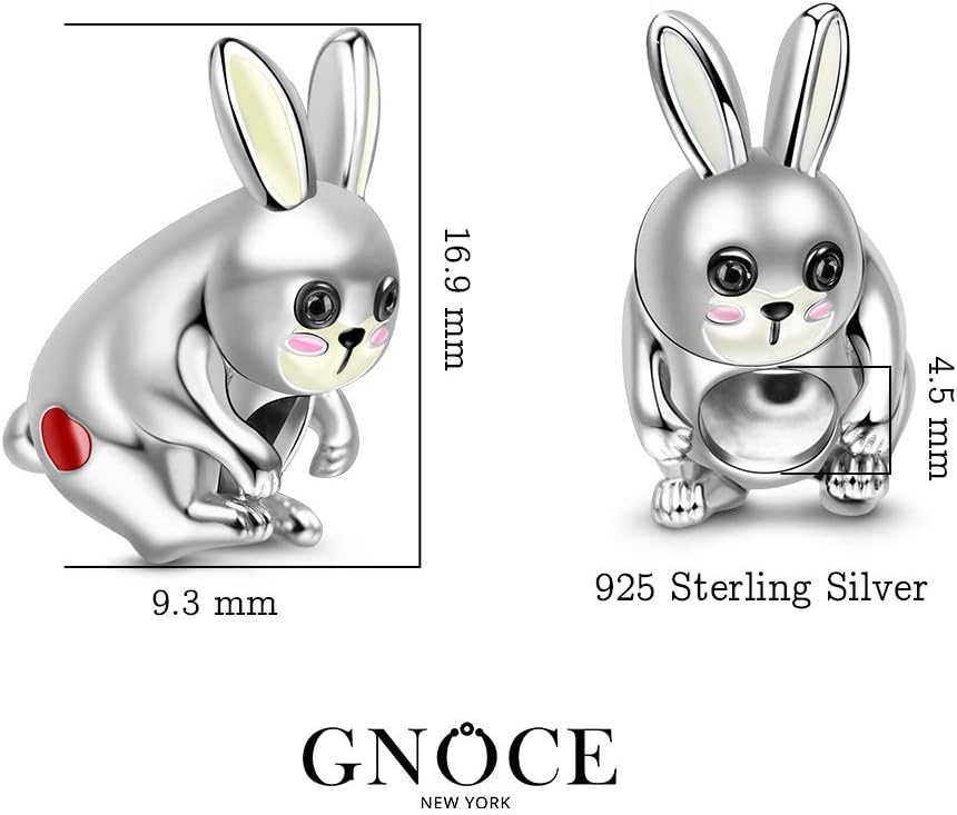 GNOCE Rabbit Charm Bead Sterling Silver Lovely And Kind Zodiac Signs Animal Charm Bead Fit Bracelet/Necklace Jewelry Gift for Women Mens - Image 6
