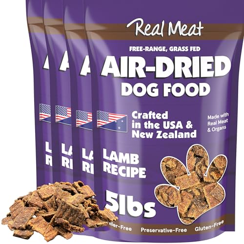 TRMC Real Meat Air Dried Dog Food w/Real Lamb - Four 5lb Bag of USA-Crafted Grain-Free Real Meat Dog Food Sourced from Hormone-Free, Free Range, Grass-Fed Lamb - Digestible, Natural, High Protein