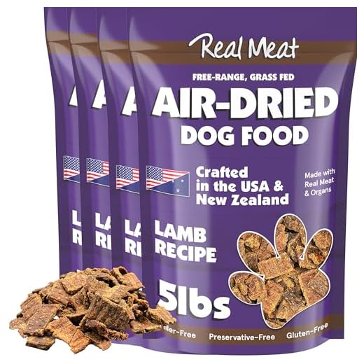 TRMC Real Meat Air Dried Dog Food w/Real Lamb - Four 5lb Bag of USA-Crafted Grain-Free Real Meat Dog Food Sourced from Hormone-Free, Free Range, Grass-Fed Lamb - Digestible, Natural, High Protein