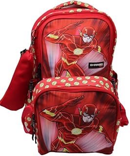 شنطة ظهر مدرسية مع غداء من غريبو مقاس 17 موديل 26 احمر فلاش غاريبو باجس كتان