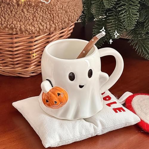 Taza de cerámica blanca con diseño de fantasma para café miniatura 3