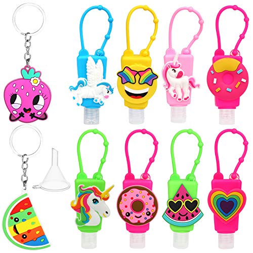 Sumfox 11Pcs Hand Sanitizer Holder Keychain for Kids Empty Travel Bottle Holder Keychain Carrier with Silicone Case Leak Proof and Refillable Portable Containers for Backpack Outdoor Activities