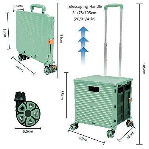 Foldable Utility Cart Portable Rolling Crate Handcart Shopping Trolley Collapsible 4 Rotate Wheels With Durable Heavy Duty Plastic Telescoping Handle For Travel Shopping Moving Storage Office Use #TOP6