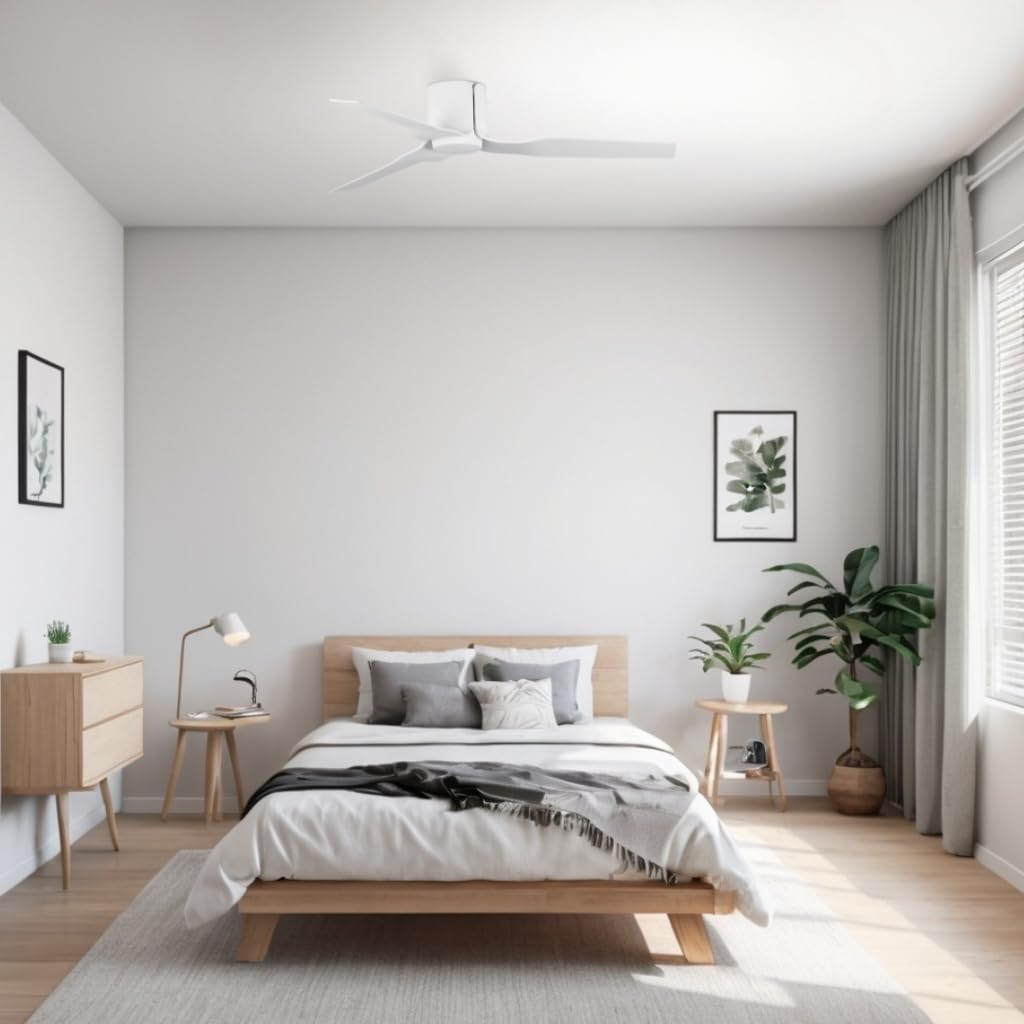 / MICA/Ventilador de techo blanco con luz, Ø132 cm/Ultra Silencioso, bajo consumo, 6 Velocidades, Mando a distancia, Verano-Invierno, temporizador, Luz LED