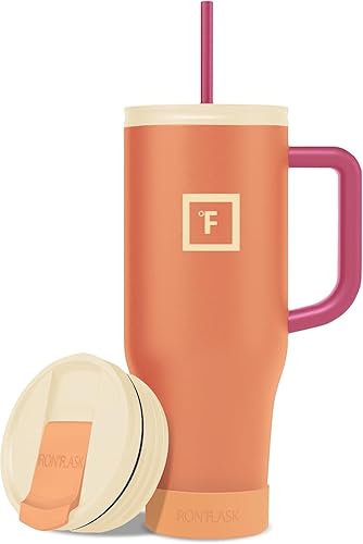 Miniatura 94 de IRON °FLASK Co-Pilot Taza térmica con popote y tapas abatibles, botella con asa para bebidas calientes o frías, a prueba de fugas, para agua o café