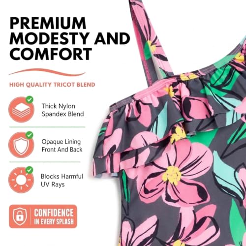 Image of Kanu Surf Girls Morgan Floral Ruffle 1-Shoulder 1-piece Swimsuit