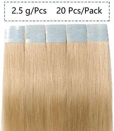 Tape in Hair Extensions Human Hair 16inch 100% Remy Real Hair Skin Weft Straight(20pcs-50g #613 Bleach Blonde) - Image 4