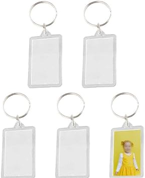 5pcs Photo Insert Keychain, Round Acrylic Clear Blank Key Ring Frame Key Ring with Split Ring for Family Friend Gift, Style1